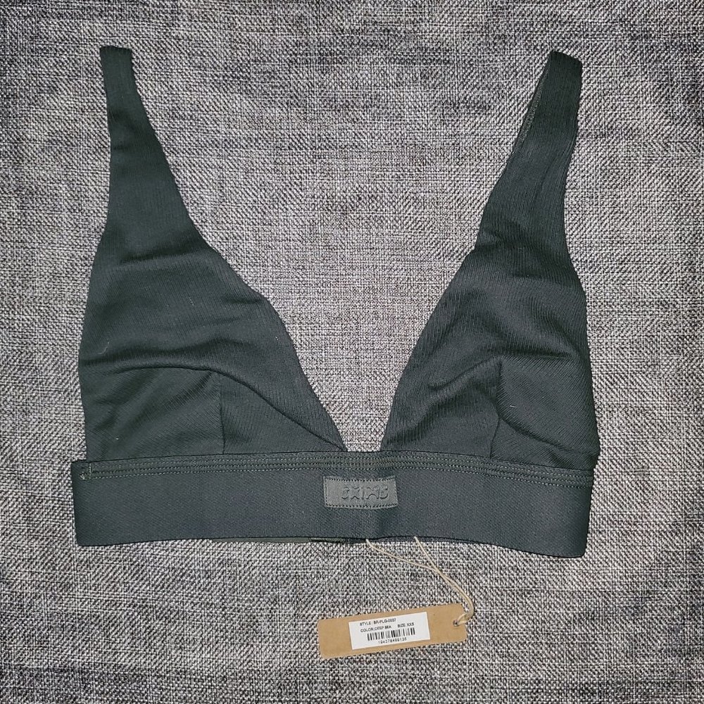 NWT SKIMS Cotton Rib Plunge Bralette Deep Sea XXS